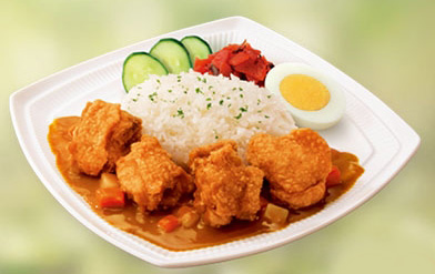 三块火腿片拼鸡块+热狗+米饭